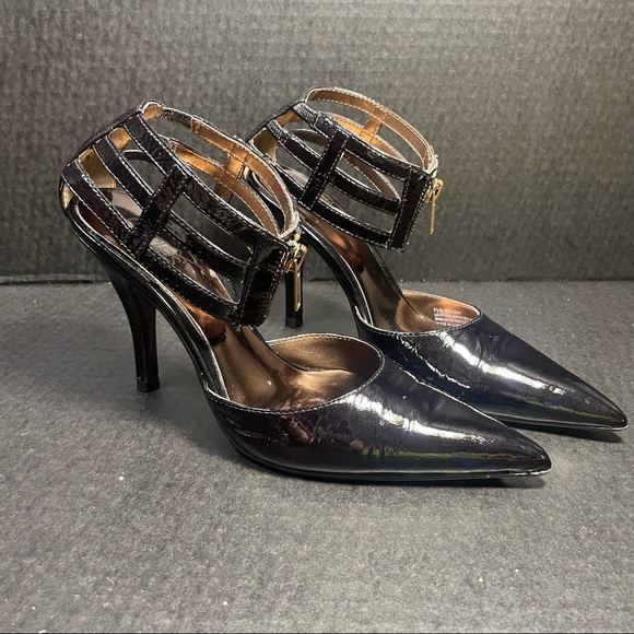 Carlos Santana Black Patent zip up 3 strap ankle heels 5.5M Excellent PRICE FIRM - Picture 3 of 14